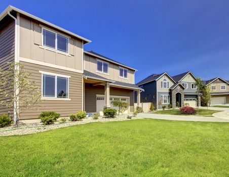 Typical American midclass new development house exterior.