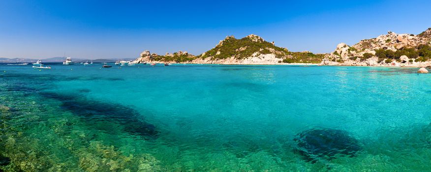 Panoramic view of Cala Corsara cove at Maddalena Archipelago in Sardinia