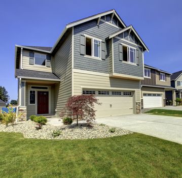 Typical American midclass new development house exterior.