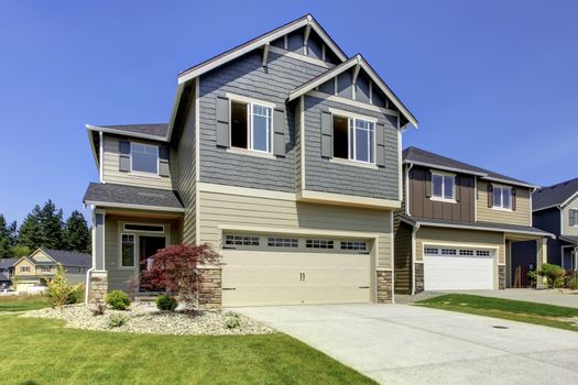 Typical American midclass new development house exterior.