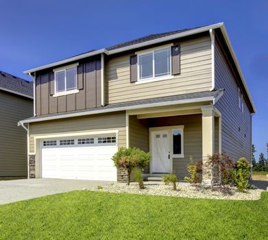 Typical American midclass new development house exterior.