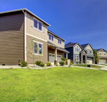 Typical American midclass new development house exterior.