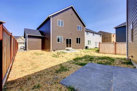 Small yard of new construction in American new development.