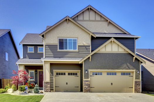 Typical American midclass new development house exterior.