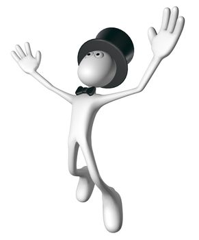 jumping white guy with topper on white background - 3d illustration