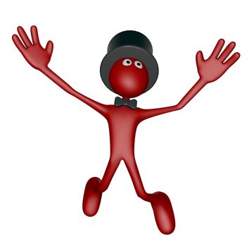 jumping red guy with topper on white background - 3d illustration