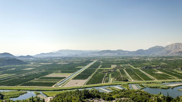 View over agricultural delta valley of river Neretva, Croatia, Europe.