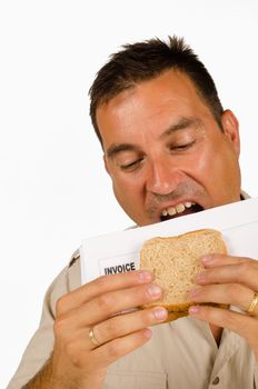 Eating a bill sandwich, a personal finance concept