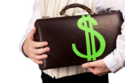 business person holding money bag