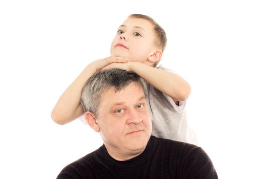 Grandfather and Grandson on a white background