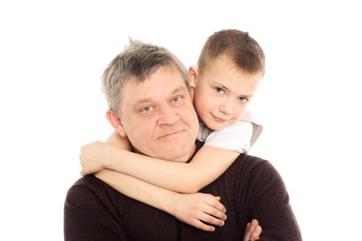 Grandfather and Grandson on a white background