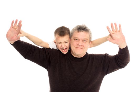 Grandfather and Grandson on a white background