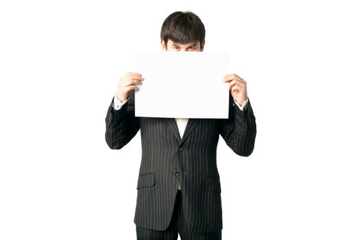 Asian Businessman holding a blank sign