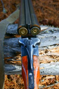 Old handgun for hunt in wood