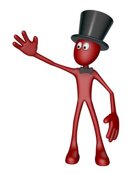 red guy with topper and bow shows something - 3d illustration