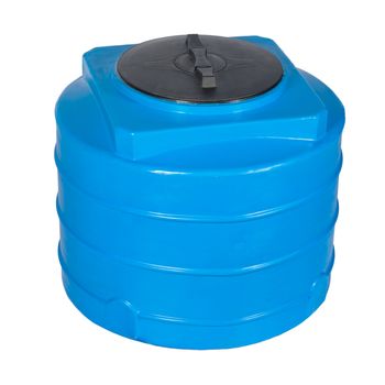 Big polyethylene container of 250 litres. Used for accumulation, storage and transportation of not only technical or drinking water, but also a variety of dry and liquid food products, as well as oils and chemicals.