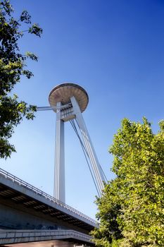 new bridge in Bratislava with an observation deck and restaurant