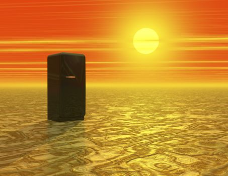 Digital Illustration of a Desert with Icebox