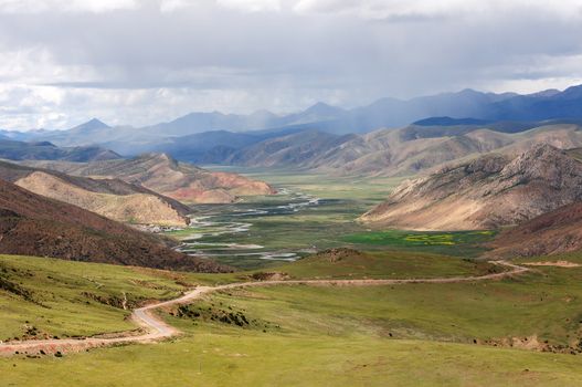 Landscape of mountains in Tibet in the summer