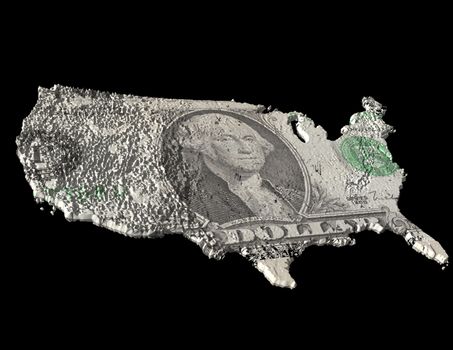 digital visualization of the usa with dollar texture