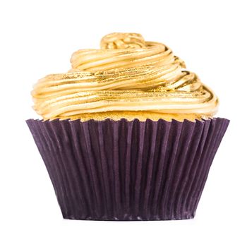 A gorgeous and delicious white chocolate cupcake isolated on a white background.