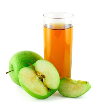 Apple juice with cutted green apples isolated on white