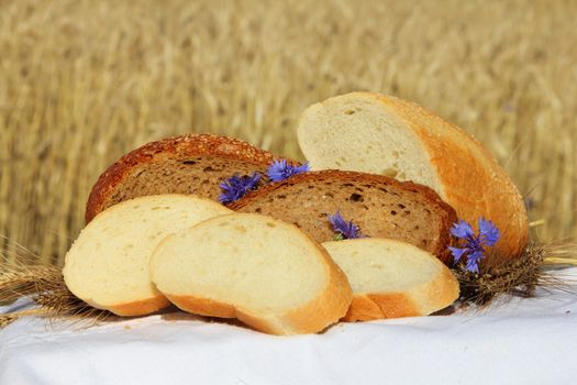 Bread and wheat outdoors natural healthy food concept