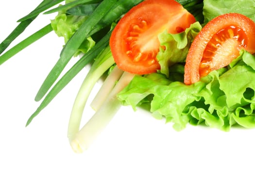 Fresh vegetable salad on white plate isolated on white