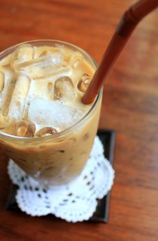 Iced coffee with straw 