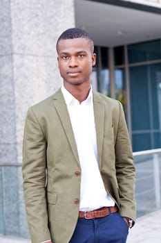 young successful african business man outdoor in summer self confident
