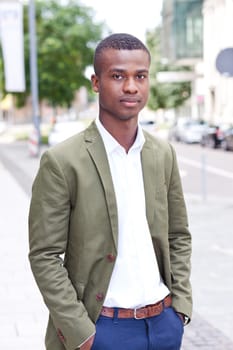 young successful african business man outdoor in summer self confident