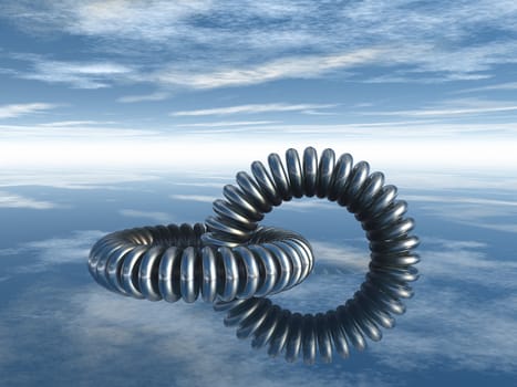 abstract metal rings construction under cloudy blue sky - 3d illustration