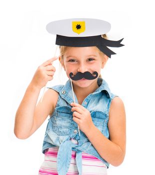 cute little girl in sailor hat with mustache