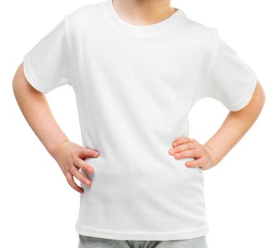 little girl in t shirt over white background