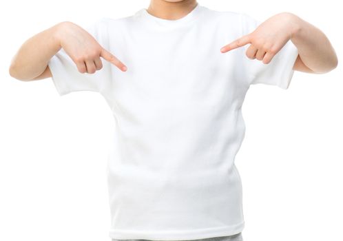 little girl in tshirt isolated on a white background