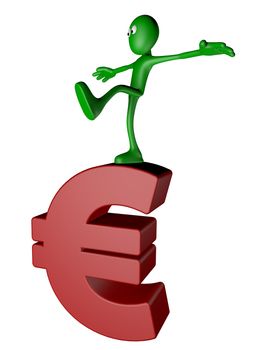 green guy on euro symbol - 3d illustration