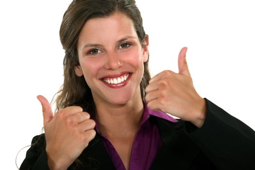 Businesswoman giving two thumbs-up