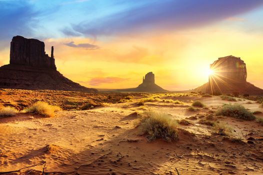 Sunset at the sisters in Monument Valley, USA