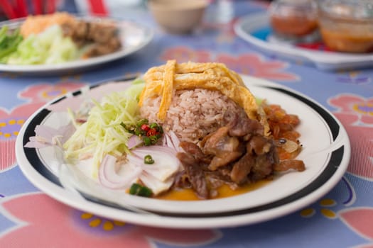 Rice Mixed with Shrimp paste on dish