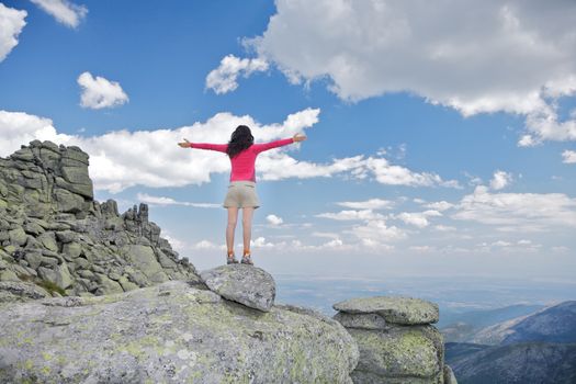 trekking woman at Gredos mountains in Avila Spain