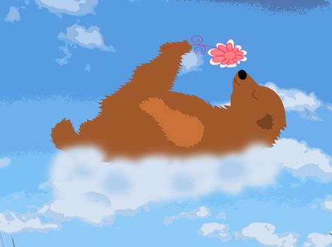 Happy bear is a cloud with a flower