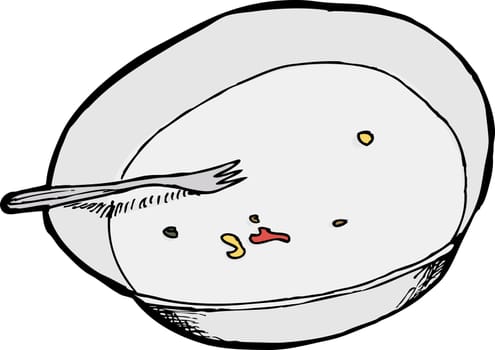 Cartoon of bowl with crumbs and fork