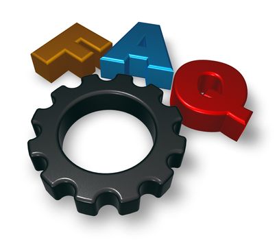 faq tag and cogwheel on white background - 3d illustration