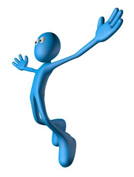 jumping blue guy on white background - 3d illustration