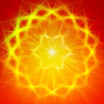 abstract yellow star with shining light rays like mandala form