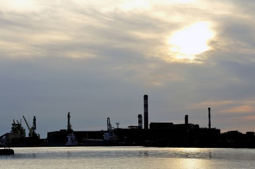 French steel-works of Fos on sea beside Marseille with fallen the night.