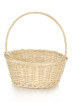 wicker basket with reflection on white background