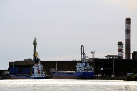 French steel-works of Fos on sea beside Marseille with fallen the night.