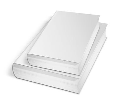 collection of various blank white books on white background