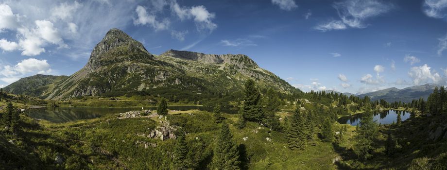 view of the lake Colbricon near the Rolle pass, Dolomites - Italy